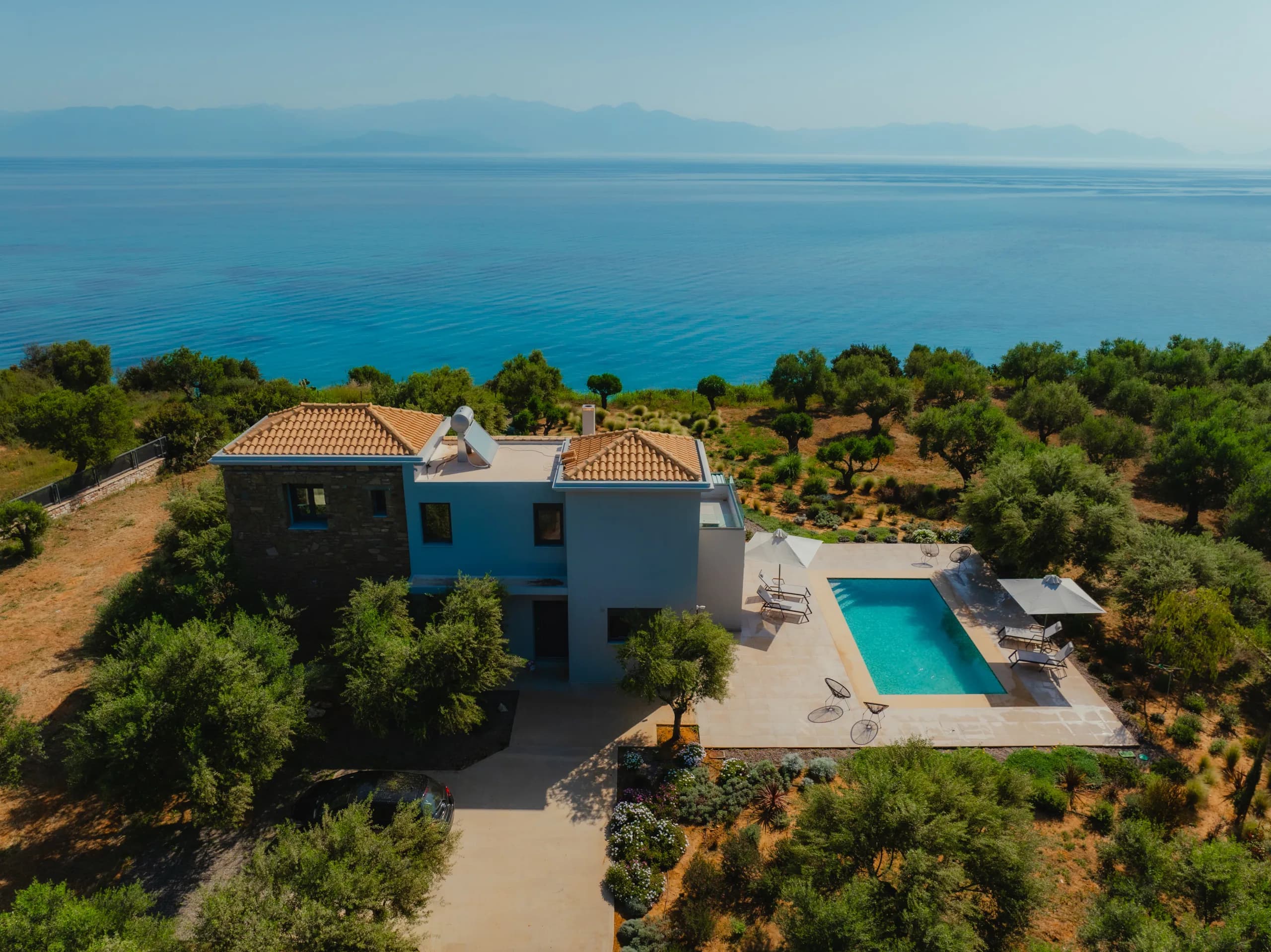 Luxury villa with a private pool overlooking the sea in Greece
